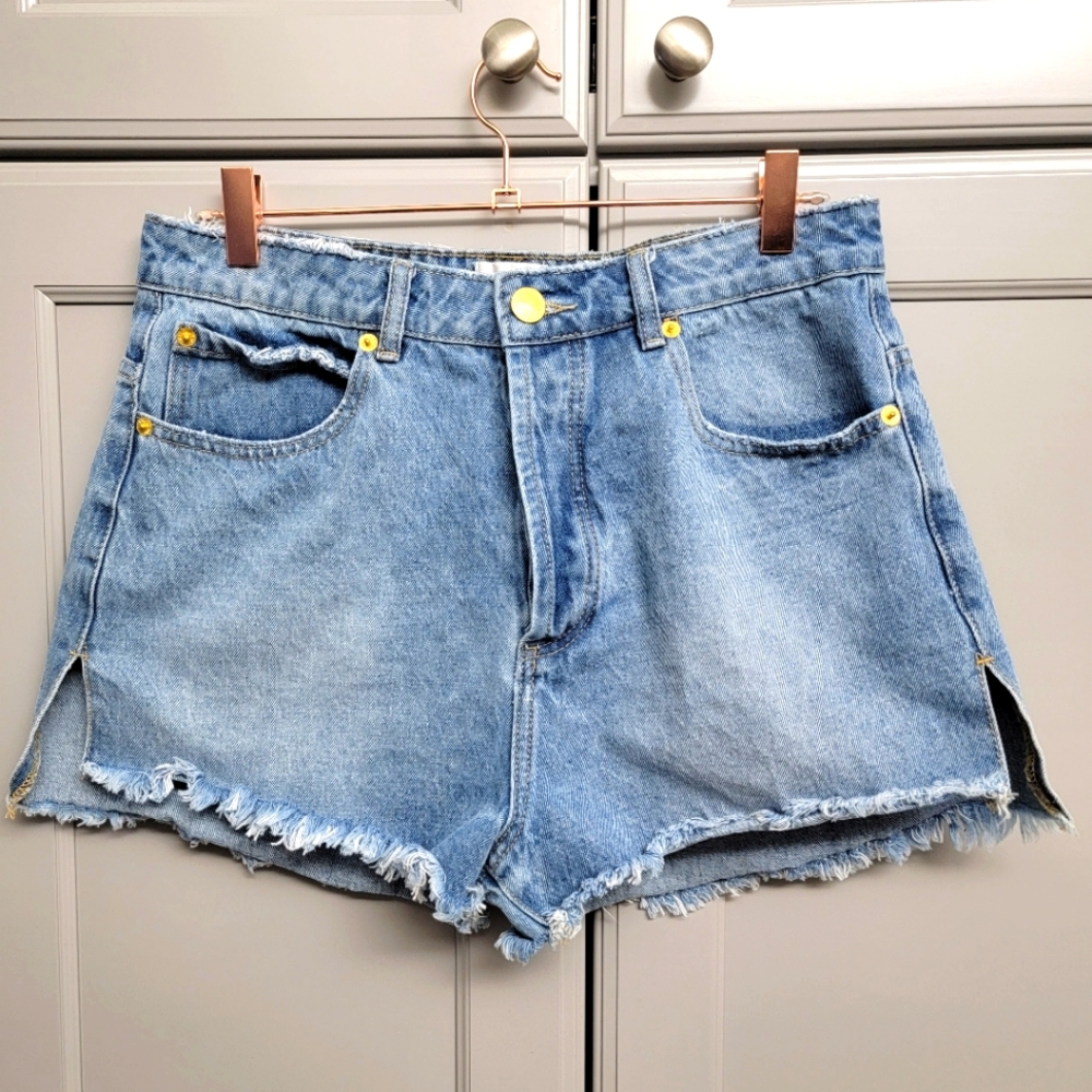Revolve Amuse Society High Waisted Shorts 31 Button Fly Raw Hem